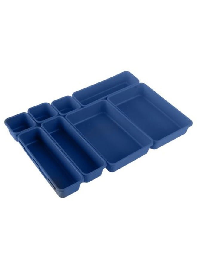 OGGI 8 Pack Interlocking Drawer Organizers & Storage Bins -Bathroom, Office, & Kitchen Organization, Containers for Organizing, Multiple Sizes, Blue - Image 2