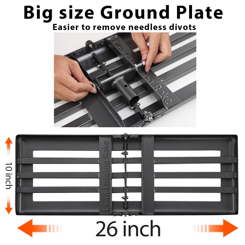 Oliynedy Lawn Leveling Rake, Heavy Duty Levelawn Tool for Garden Level Soil or Dirt Ground Surfaces Easily, 26â€ x 10â€ Ground Plate, Steel Handle Length is 65 inch - Image 3