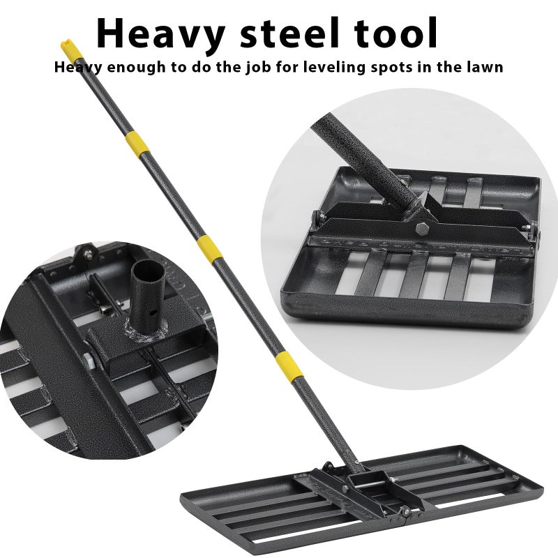Oliynedy Lawn Leveling Rake, Heavy Duty Levelawn Tool for Garden Level Soil or Dirt Ground Surfaces Easily, 26â€ x 10â€ Ground Plate, Steel Handle Length is 65 inch - Image 5