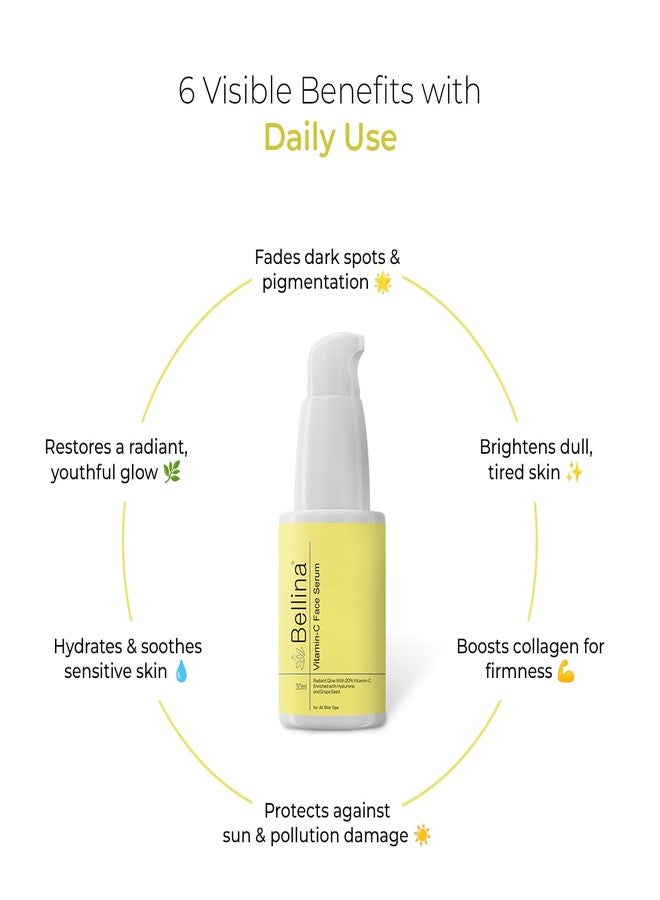 Bellina Vitamin-C Face Serum Power Packed with Vitamin-C, Liquorice Extract, Vitamin-E | Brighten, Even & Protects | Fights Dullness, Pigmentation and early signs of Aging for Men & Women | Suitable for All Skin Types | 30ml - Image 3