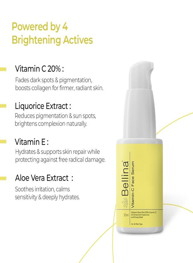 Bellina Vitamin-C Face Serum Power Packed with Vitamin-C, Liquorice Extract, Vitamin-E | Brighten, Even & Protects | Fights Dullness, Pigmentation and early signs of Aging for Men & Women | Suitable for All Skin Types | 30ml - Image 2