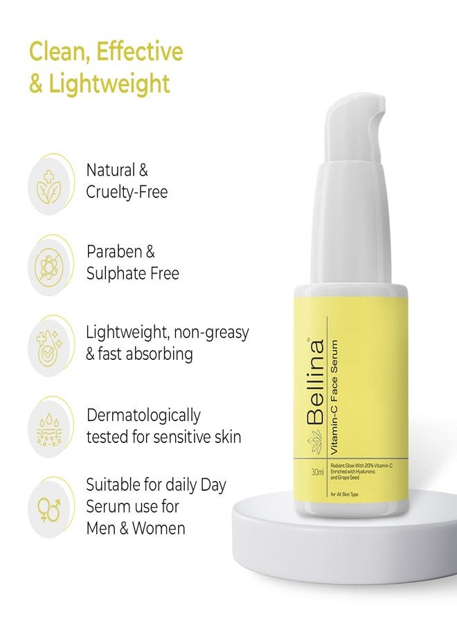 Bellina Vitamin-C Face Serum Power Packed with Vitamin-C, Liquorice Extract, Vitamin-E | Brighten, Even & Protects | Fights Dullness, Pigmentation and early signs of Aging for Men & Women | Suitable for All Skin Types | 30ml - Image 4