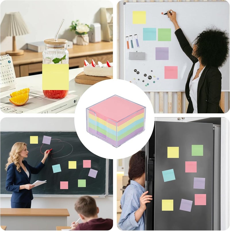 Buqoo Clear Silver Desktop Mmeo Holder Cute Acrylic Sticky Notes Dispenser 3.9×3.9 Inches Office Memo Pad Holder for Desk - Image 3