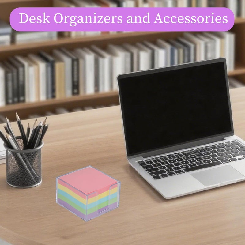 Buqoo Clear Silver Desktop Mmeo Holder Cute Acrylic Sticky Notes Dispenser 3.9×3.9 Inches Office Memo Pad Holder for Desk - Image 2