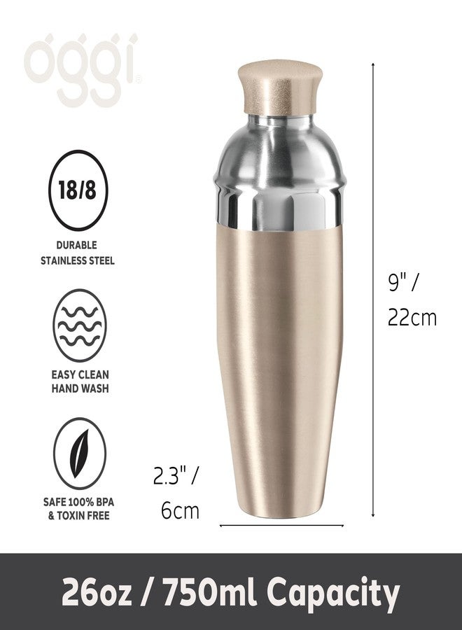 OGGI Classic Cocktail Shaker Gold Stainless - 26 oz, Stainless Steel Construction, Built in Strainer - Ideal Home Bar Drink Mixer, Bartender Kit, Essential Bar Accessories - Image 2