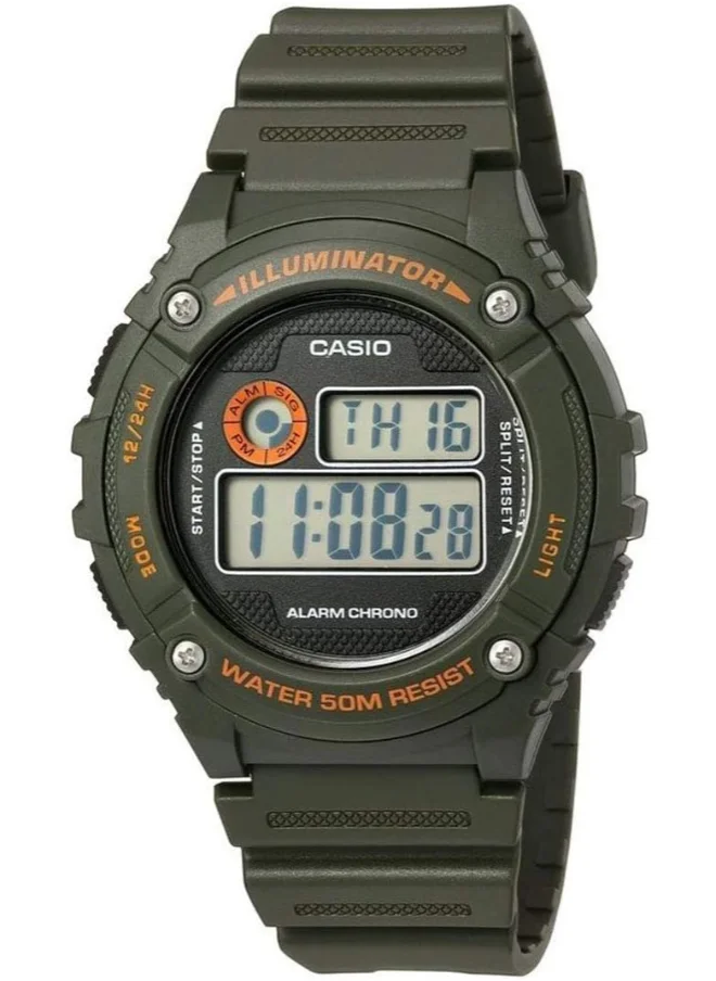 CASIO Men's Digital Display Watch With Green Resin Strap - W-216H-3BVDF