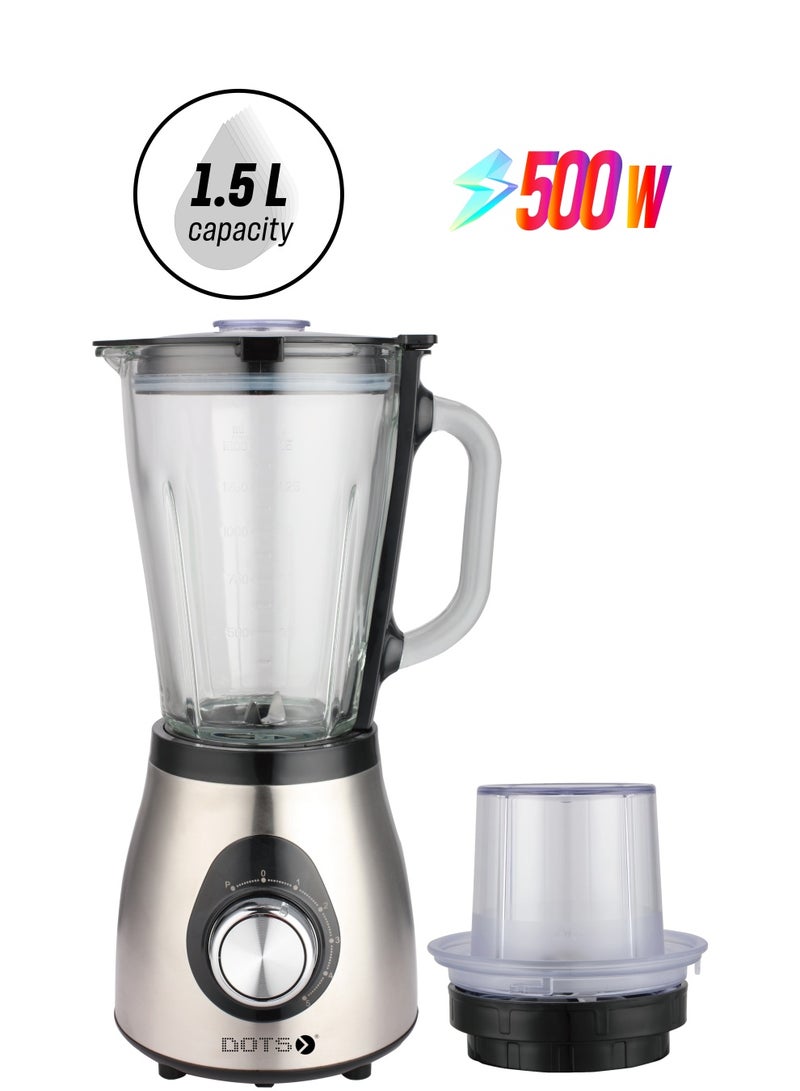 دوتس خلاط 500 واط مع مطحنة، 1.5 لتر، سرعتان مع النبض، فضي - FBB1025SG - Image 1