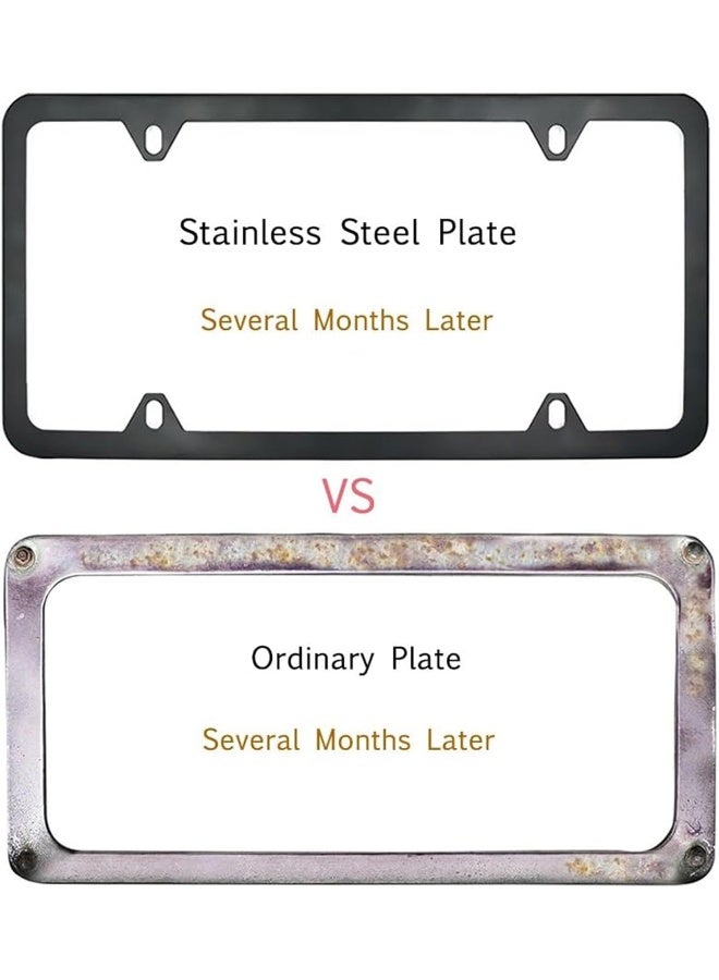 Indeed BUY License Plate Frames Black, Newest 2 Pcs 4 Holes Car Licenses Plate Covers Stainless Steel Holders Frame for Plates with Screw Caps. - Image 5