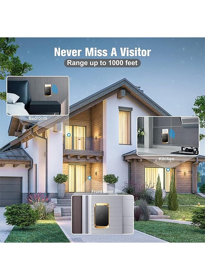 One-to-one Wireless Doorbell Kit, Strong Penetration,Barrier-free Reception, 60 Doorbell Melodies, 5-Level Volume Adjustment,Suitable for Room Door Patio Doors (Black) - Image 4