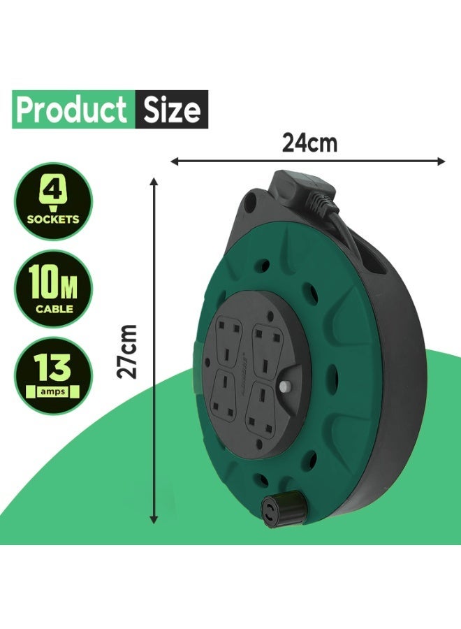 ADMORE 10 Meter Retractable Extension Reel – 4 Way Power Extension Cord Cassette – Heavy Duty 1.25mm Pure Copper Wire with Thermal Cut-Out Safety Switch – Electric Cable Winder Drum (UK Type G) - Image 2