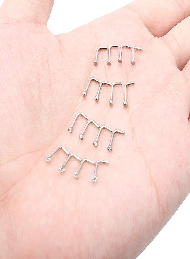 Hoeudjo Nose Rings L Shaped Nose Studs Surgical Steel 18G 2.0MM Clear Crystal Nostril Ring Body Piercing Jewelry for Women Men Silver-Tone 16 Pieces - Image 3