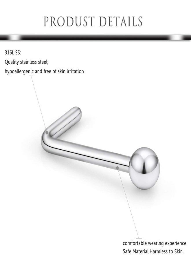 Hoeudjo Nose Rings L Shaped Nose Studs Surgical Steel 18G 2.0MM Clear Crystal Nostril Ring Body Piercing Jewelry for Women Men Silver-Tone 16 Pieces - Image 2