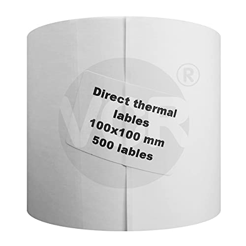 VCR 4 x 4 Direct Thermal Label Sticker - 4 x 4 inches - 100mm x 100mm - 500 Labels Per Roll - Pack of 1 Roll - White Self Adhesive Sticker for Printing Shipping or Barcoding Labels 1 inch core - Image 3