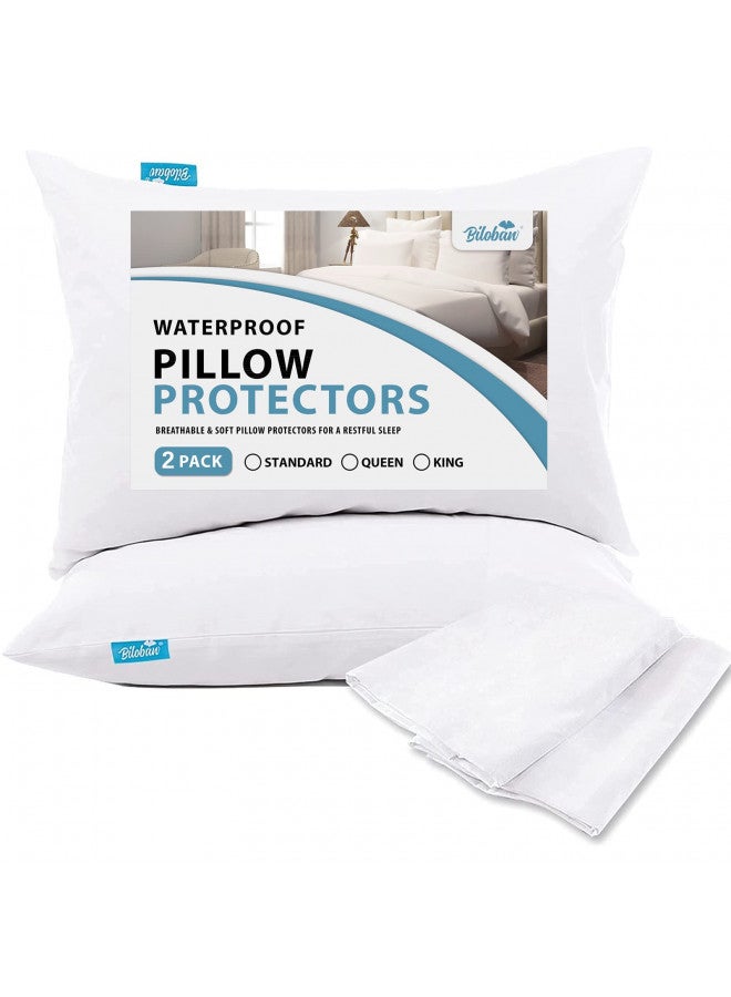 Biloban 4 Pack Pillow Protectors with Zipper Breathable & Noiseless & Durable 100% Waterproof Pillow Cases Standard Size White Pillow Protector - Image 1