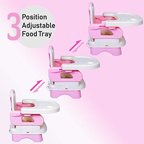 1st Step 2 in 1 Portable Booster Seat Cum Feeding Chair with 2 Level Height Adjustment and 5 Point Safety Harness (Pink) - Image 4