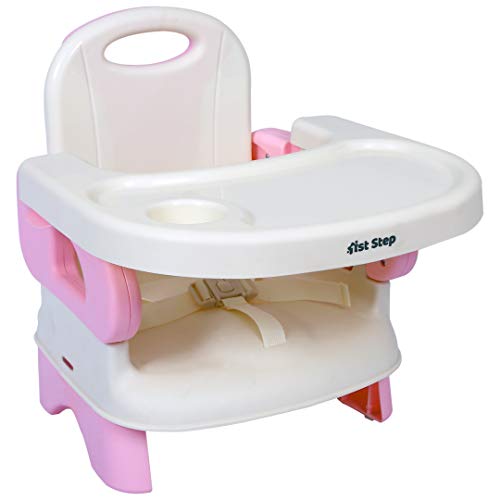 1st Step 2 in 1 Portable Booster Seat Cum Feeding Chair with 2 Level Height Adjustment and 5 Point Safety Harness (Pink) - Image 1