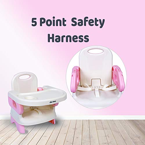 1st Step 2 in 1 Portable Booster Seat Cum Feeding Chair with 2 Level Height Adjustment and 5 Point Safety Harness (Pink) - Image 3