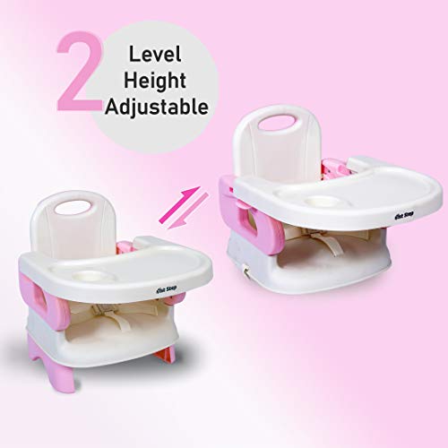 1st Step 2 in 1 Portable Booster Seat Cum Feeding Chair with 2 Level Height Adjustment and 5 Point Safety Harness (Pink) - Image 2