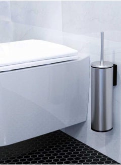 Primanova Primanova cigo wall mounted toilet brush with holder for bathroom made of aluminum with long handel cleaning brush silver and the inner side is black 