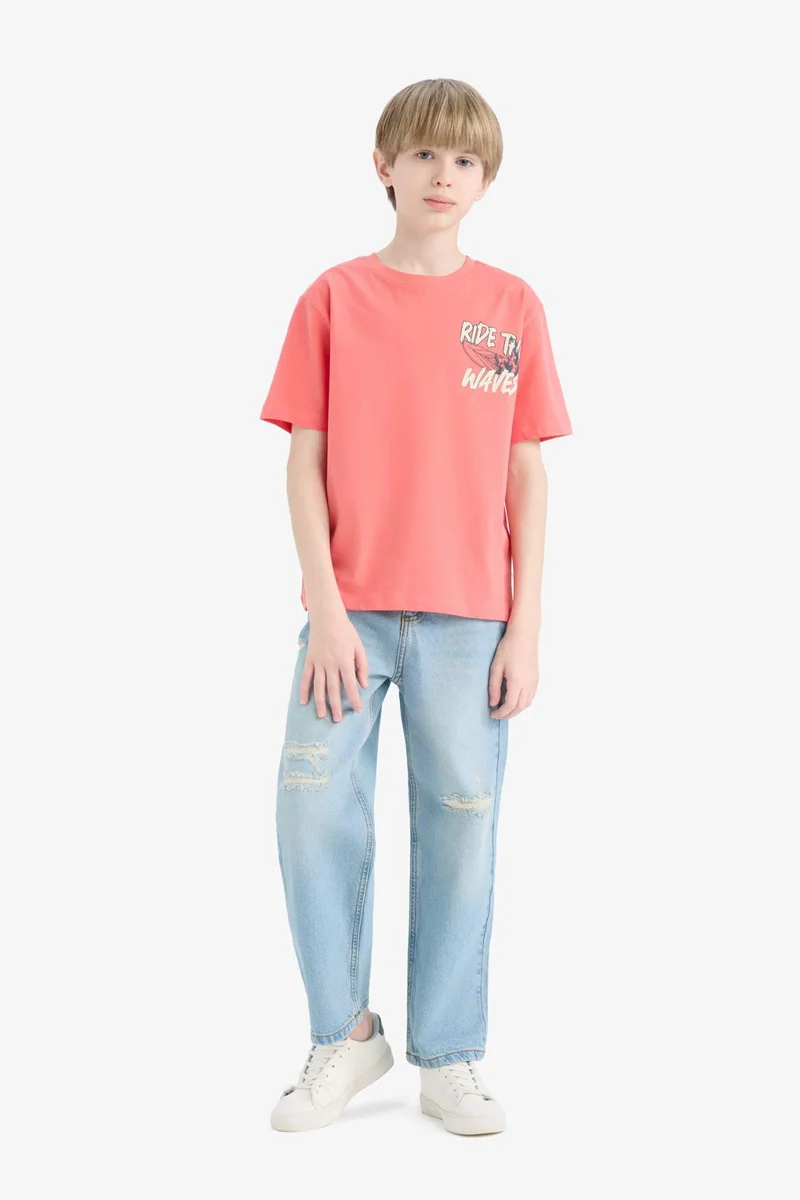 ديفاكتو Boy Regular Fit Crew Neck Printed T-Shirt