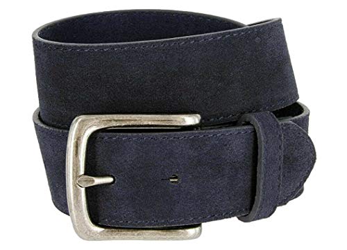 Belts.com Men's Belt Rounded Edge Heel Bar Buckle Casual Jean Suede Leather Belt 1 1/2" Wide (Navy, 36) - Image 1