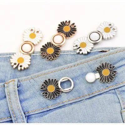 VKPSN VKPSN Instant Jeans Button Pins Waist Tightener Set Make The Waist Fit for Skirt Pants Robe No Sewing Required Adjustable Waist Buckle for Loose Jeans Pants 4 pcs New White Flower pin  - Image 1
