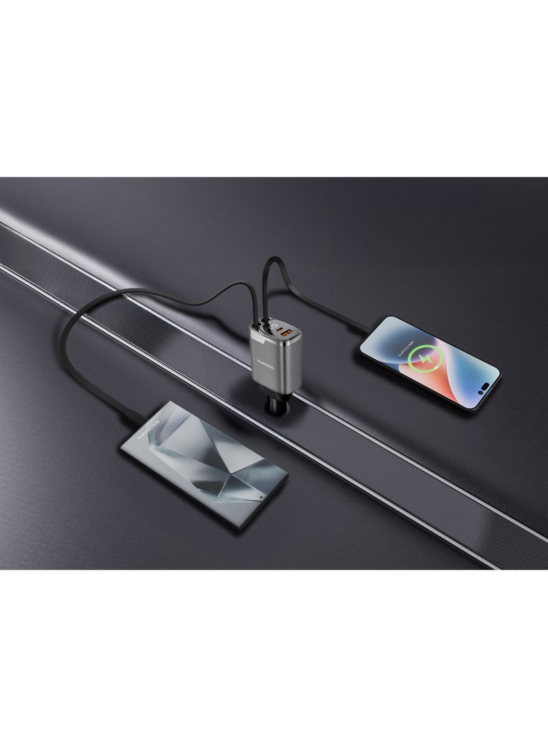 porodo Car Charger with Dual Retractable Cable & PD 45W & QC 36W Fast Charging / LED Voltage Display / Simultaneous Charging / 111W Max Output - Grey - Image 4