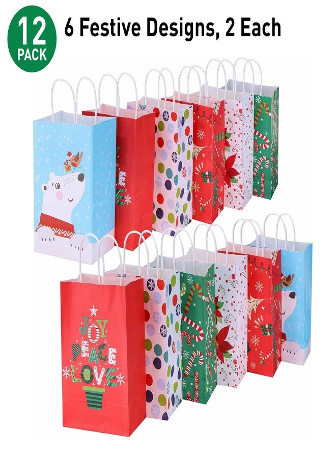 SUNCOLOR 12 Pack Small Christmas Gift Bags, 7.9 × 5.12 × 3.15 Inch, 6 Festive Designs with Handles, Paper Holiday Gift Bags for Christmas Parties, Presents and Holiday Decorations (2 of Each Design) - Image 2