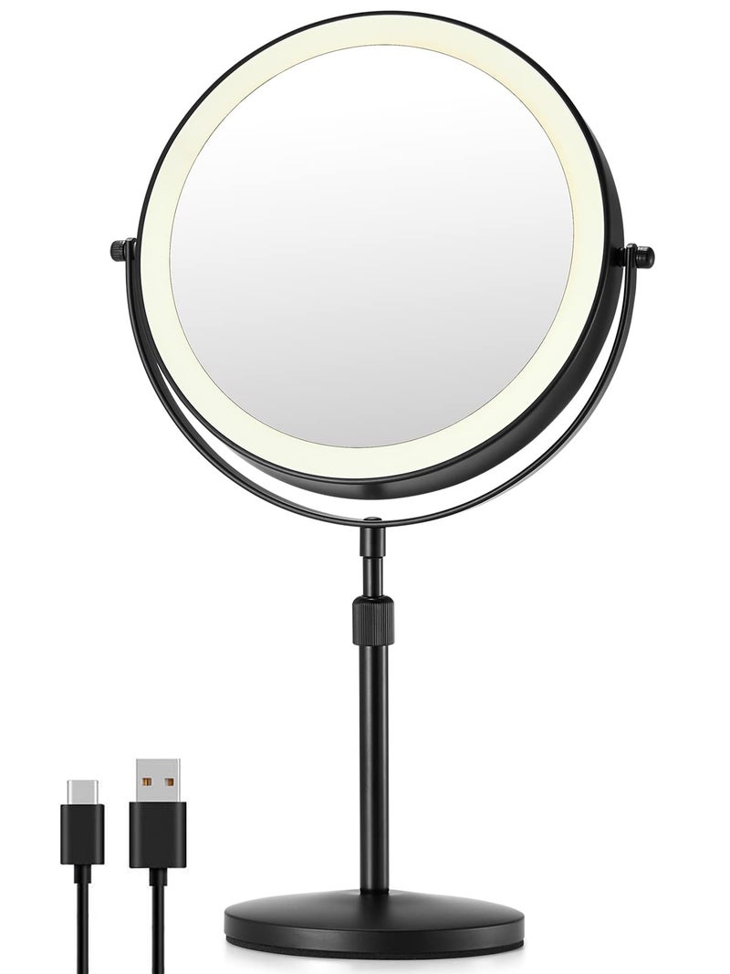 OMIRO 3X10X Magnifying Makeup Mirror with Light 85 Inches Double Sided SwivelFree Vanity Mirror with heightadjustable stand Black
