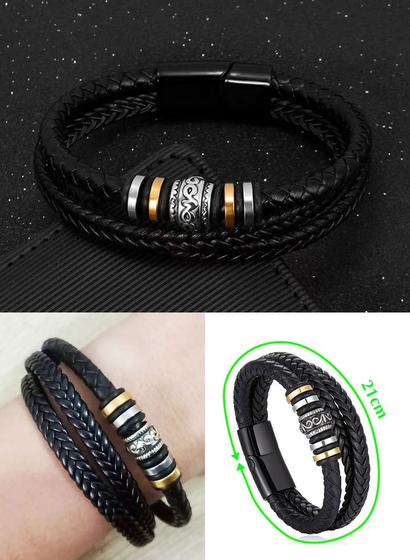 Syarme Mens Bracelets Multilayer Braided Leather Wristband Stainless Steel  Bangles, Titanium Steel Magnetic Buckle Inspirational Wristband, 21cm Boy Jewelry Men's Best Gift, with Gift Box - Image 5