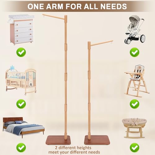 EBINGMIMA Floor-Standing Crib Mobile Arm - 65 Inch Mobile Arm for Crib - Mobile Stand for Crib - 100% Beech Wood - Movable Baby Mobile Hanger with Strong Anti-Dumping Attachment - Easy Assembly - Nursery Decor - Image 2