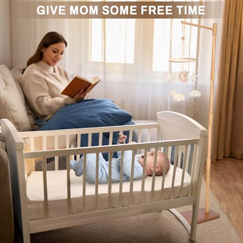 EBINGMIMA Floor-Standing Crib Mobile Arm - 65 Inch Mobile Arm for Crib - Mobile Stand for Crib - 100% Beech Wood - Movable Baby Mobile Hanger with Strong Anti-Dumping Attachment - Easy Assembly - Nursery Decor - Image 5