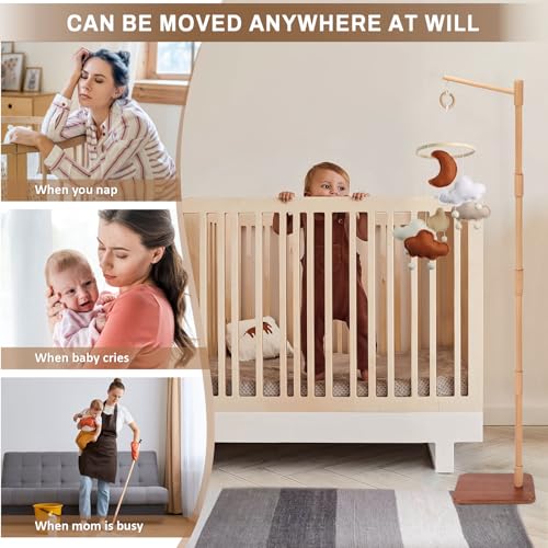 EBINGMIMA Floor-Standing Crib Mobile Arm - 65 Inch Mobile Arm for Crib - Mobile Stand for Crib - 100% Beech Wood - Movable Baby Mobile Hanger with Strong Anti-Dumping Attachment - Easy Assembly - Nursery Decor - Image 3