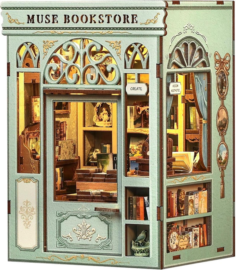 CUTEBEE Book Nook Kit - DIY Miniature House Dollhouse Kit for Adults and Teens, Booknook Tiny House Bookshelf Decor 3D Wooden Puzzle, Gifts for Family, Friends (Muse Bookstore) - Image 1