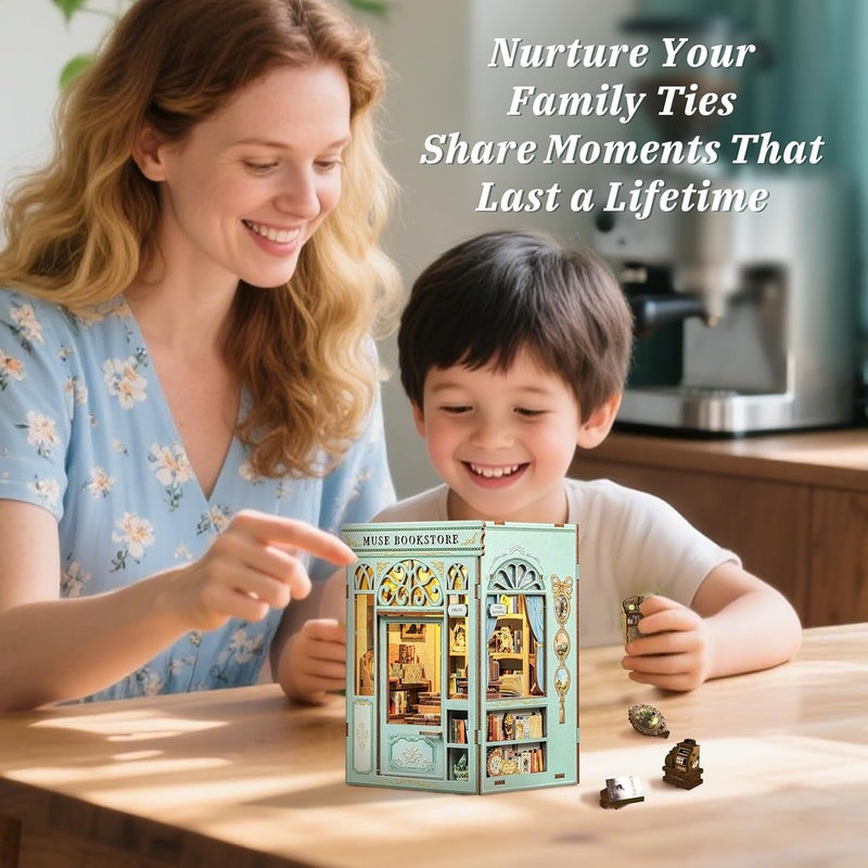 CUTEBEE Book Nook Kit - DIY Miniature House Dollhouse Kit for Adults and Teens, Booknook Tiny House Bookshelf Decor 3D Wooden Puzzle, Gifts for Family, Friends (Muse Bookstore) - Image 5