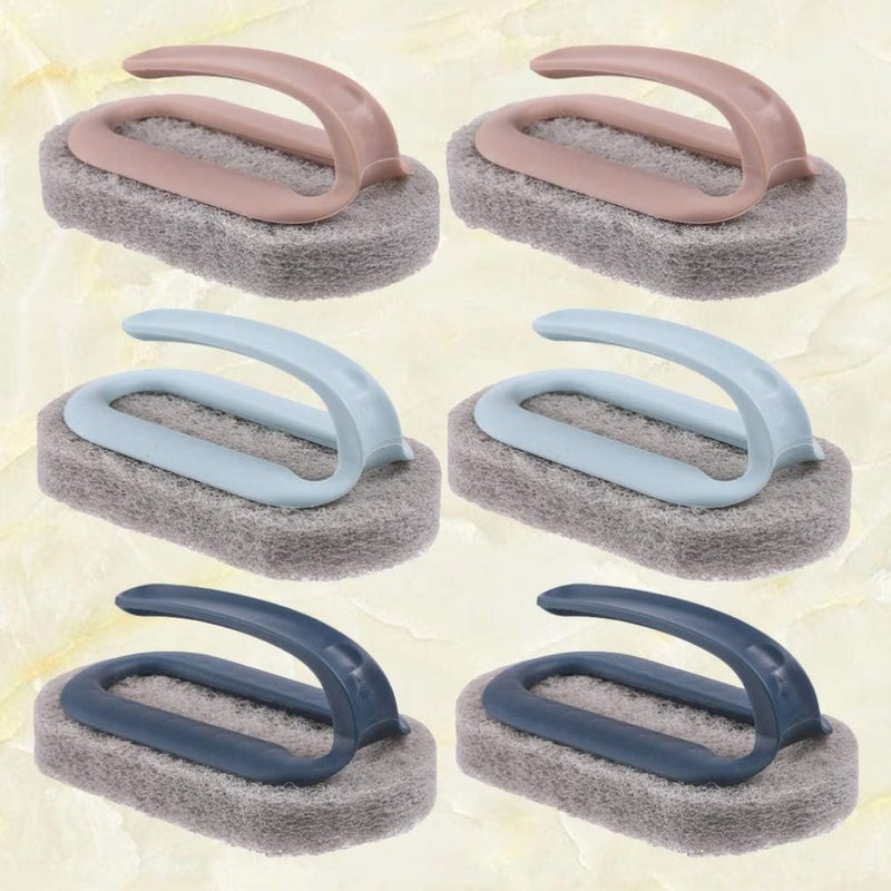 comfrt Bath Tub Scrubber 6Pcs Cleaning Brush With Handle Bath Brush Tile Scrub Sponges with Plastic Handle Sponge Scourers for Bathroom Kitchen Bath (3 Colors) Tile Floor Scrubber - Image 4