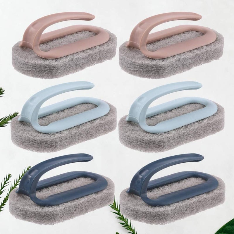 comfrt Bath Tub Scrubber 6Pcs Cleaning Brush With Handle Bath Brush Tile Scrub Sponges with Plastic Handle Sponge Scourers for Bathroom Kitchen Bath (3 Colors) Tile Floor Scrubber - Image 3