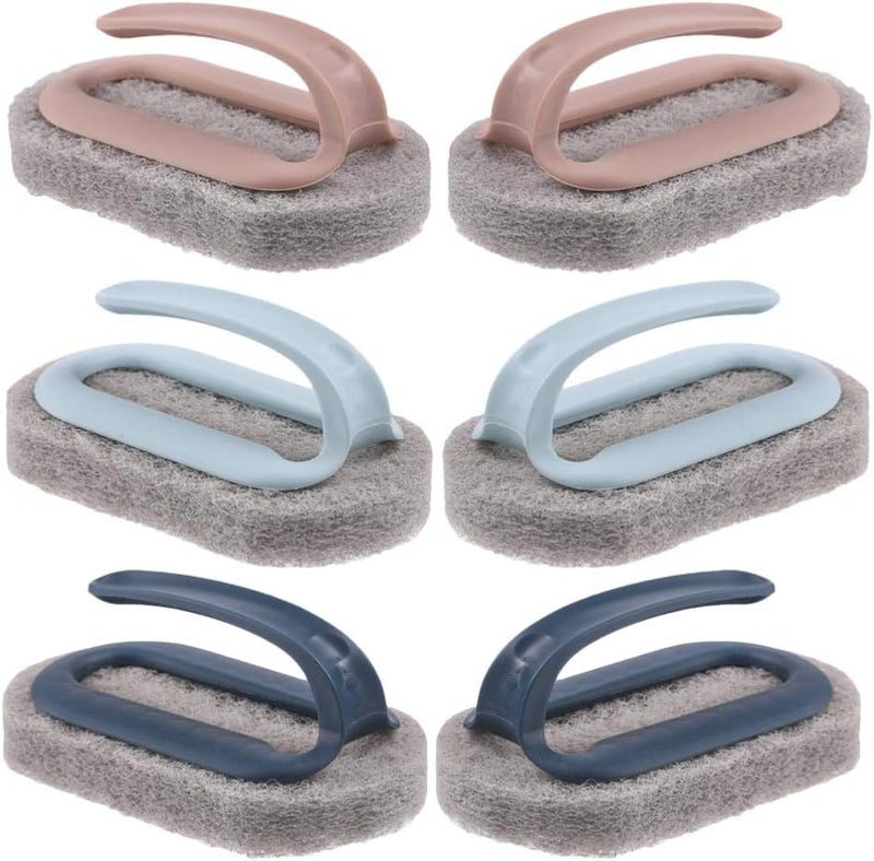 comfrt Bath Tub Scrubber 6Pcs Cleaning Brush With Handle Bath Brush Tile Scrub Sponges with Plastic Handle Sponge Scourers for Bathroom Kitchen Bath (3 Colors) Tile Floor Scrubber - Image 1