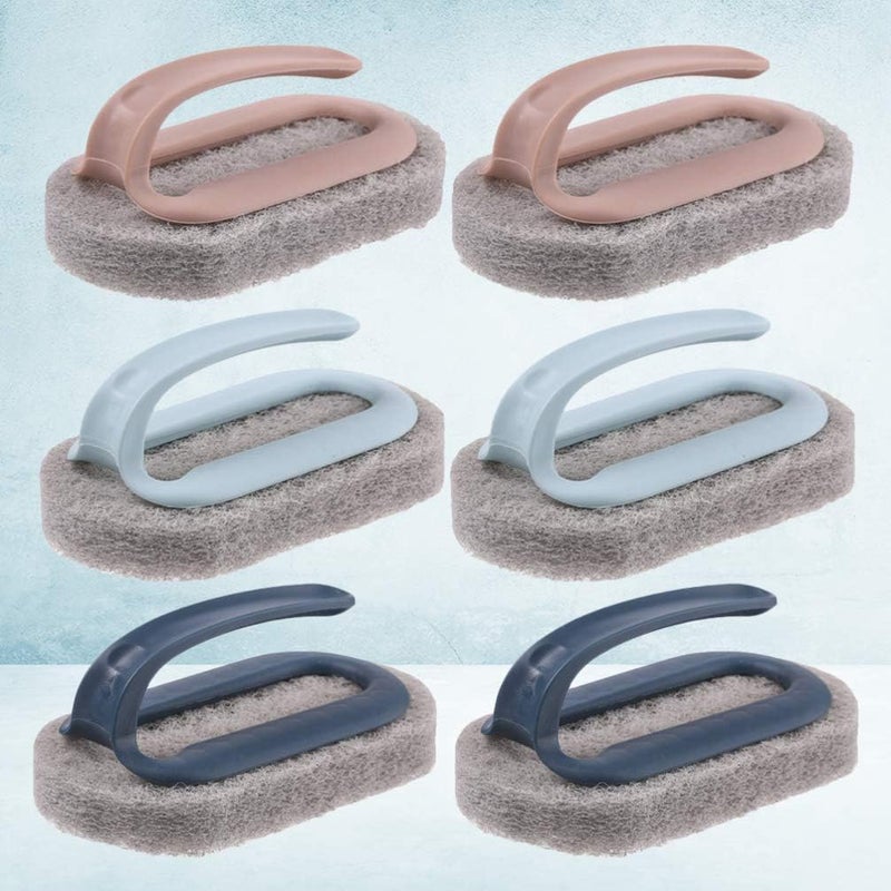 comfrt Bath Tub Scrubber 6Pcs Cleaning Brush With Handle Bath Brush Tile Scrub Sponges with Plastic Handle Sponge Scourers for Bathroom Kitchen Bath (3 Colors) Tile Floor Scrubber - Image 5