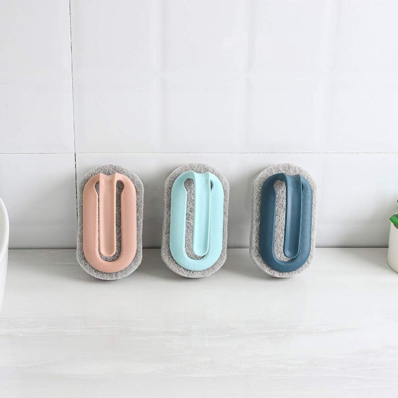 comfrt Bath Tub Scrubber 6Pcs Cleaning Brush With Handle Bath Brush Tile Scrub Sponges with Plastic Handle Sponge Scourers for Bathroom Kitchen Bath (3 Colors) Tile Floor Scrubber - Image 2