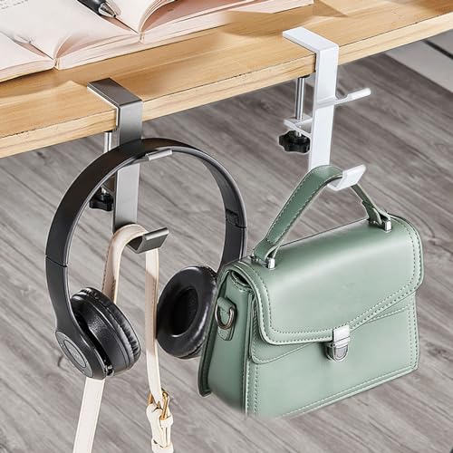 Kisoy خطاف مكتب KISOY 2PCS، خطاف حقيبة يد تحت المكتب، خطاف حقيبة للجدول، خطاف حقيبة ظهر قابل للتعديل، يمكنه تعليق الحقائب، والمظلات، وحامل سماعات الرأس (1 أبيض + 1 أسود) - Image 3