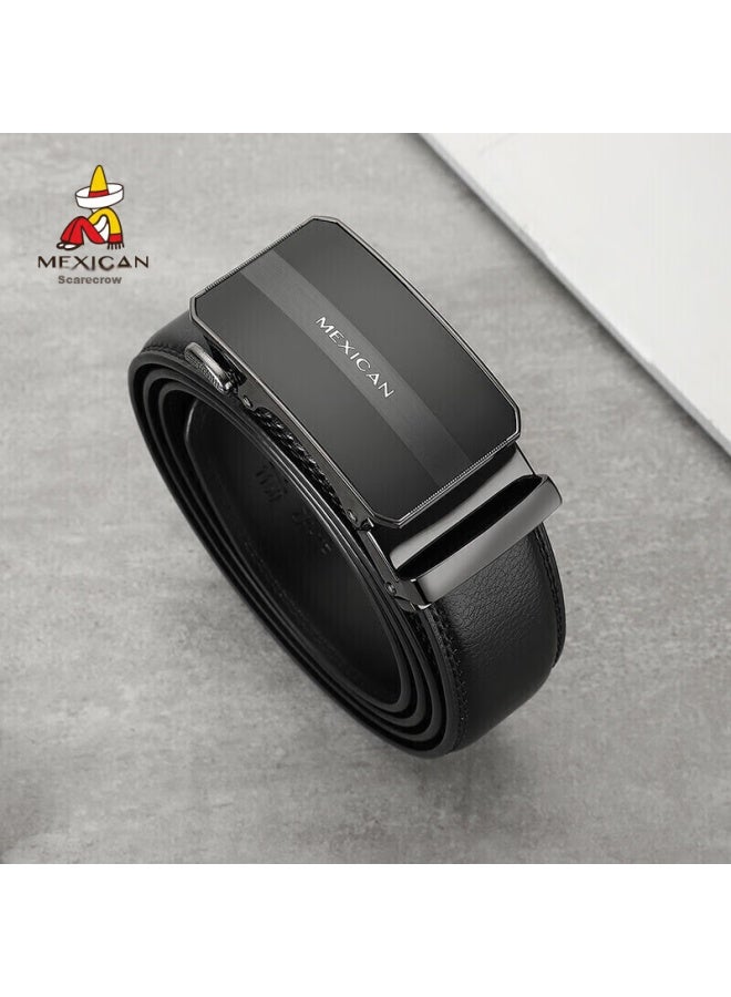 Scarecrow Men's Leather Belt With Automatic Buckle, Genuine Cowhide Business Waistband, Casual Trendy Trouser Belt, Qixi Valentine's Day Gift For Boyfriend - Image 4