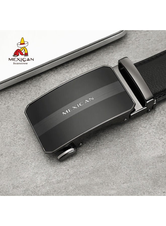 Scarecrow Men's Leather Belt With Automatic Buckle, Genuine Cowhide Business Waistband, Casual Trendy Trouser Belt, Qixi Valentine's Day Gift For Boyfriend - Image 3