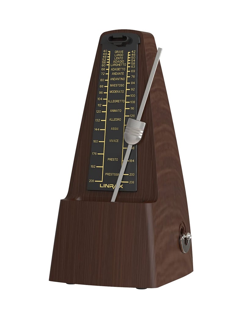 Linrax M2 Mechanical Metronome for Piano Guitar Bass Ukulele Drum Violin Cello Saxophone Trumpet and Other Musical Instruments, Track Tempo and Beat, Loud Sound, High Precision, Wood Grain - Image 1