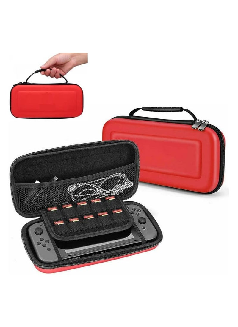 Generic Case for Nintendo Switch OLED Model 2021 & Switch 2017 with 8 Game Card Holders, Hard Portable Travel Bag Protective Pouch for Nintendo Switch Console and Accessories -red  - Image 1
