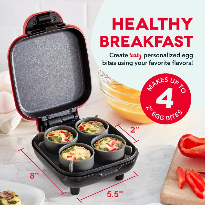 Dash Deluxe Egg Bite Maker - Electric Egg Bite Maker for Healthy Protein Snacks - Quick Cleanup, Space-Saving Design & Non-Slip Feet - 4 Servings, Red - Image 2