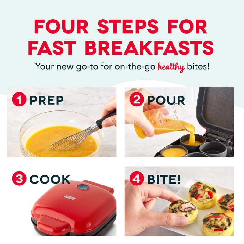 Dash Deluxe Egg Bite Maker - Electric Egg Bite Maker for Healthy Protein Snacks - Quick Cleanup, Space-Saving Design & Non-Slip Feet - 4 Servings, Red - Image 4
