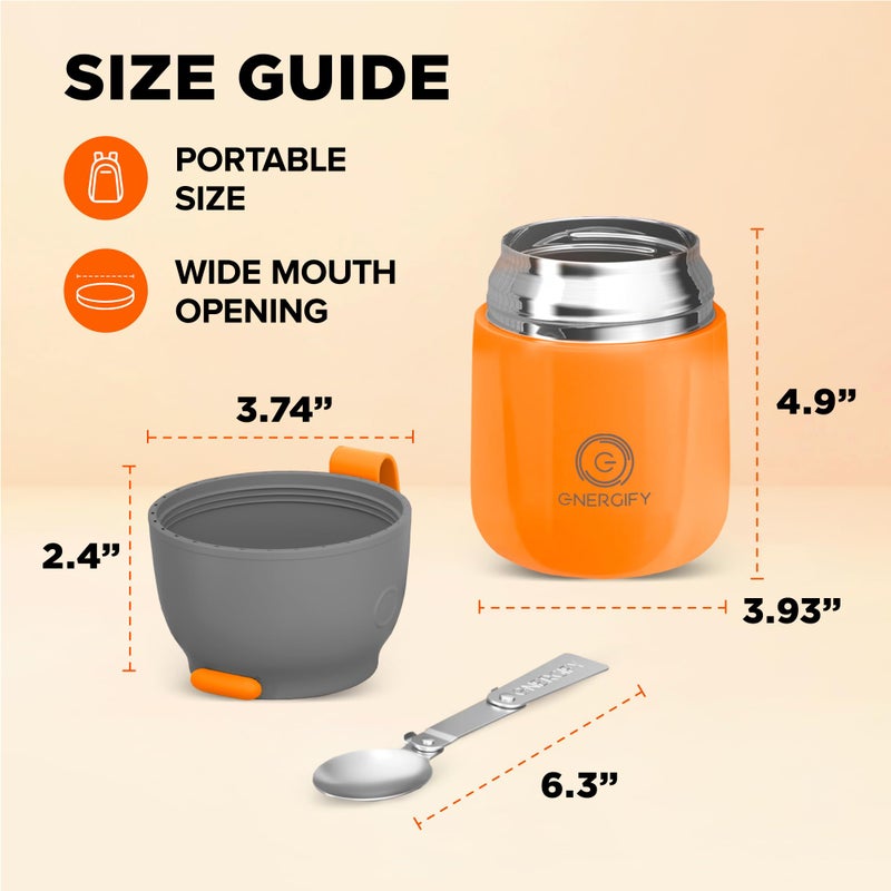 ENERGIFY Vacuum Insulated Food Jar Wide Mouth 17 Oz Soup Thermo with Folding Spoon - Thermal Lunch Containers for Kids & Adults - Leak Proof Stainless Steel Thermos for Hot Food Keep 12H and Cold 24H - Image 4