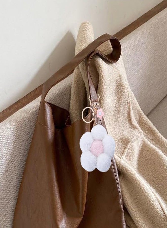 Yreamont White Flower Plush Keychain for Backpack Charms for Women Girls Cute Fluffy Keychain for Purse Charms for Handbags Kawaii Bag Keychain Accessories for Women Girls Flower Keychain for Car Keys - Image 5