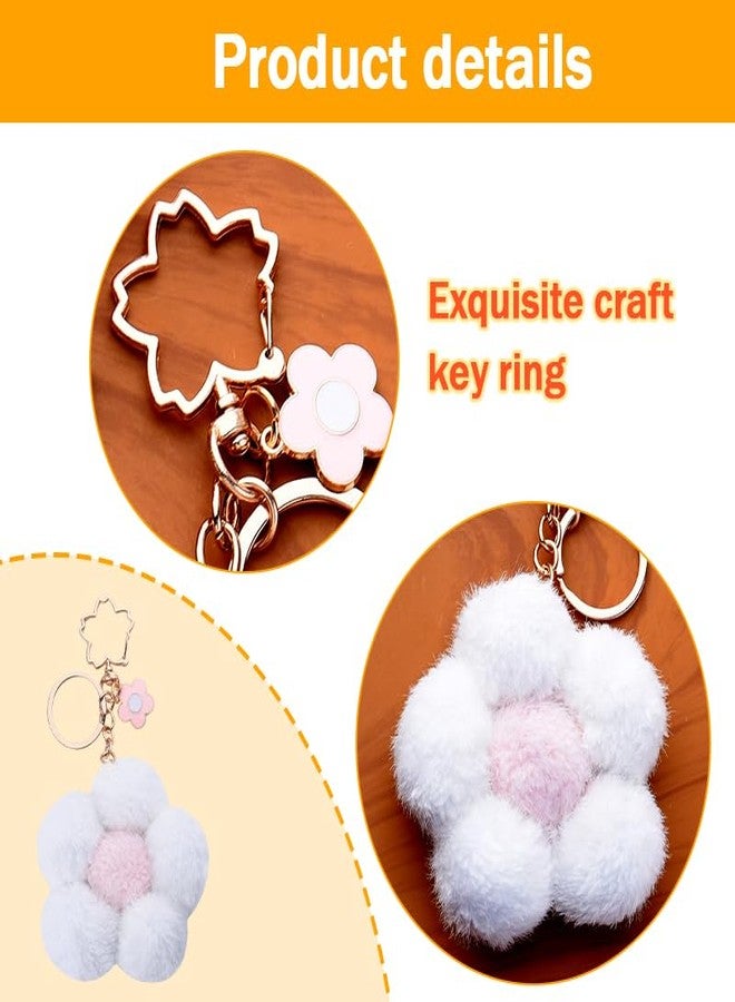 Yreamont White Flower Plush Keychain for Backpack Charms for Women Girls Cute Fluffy Keychain for Purse Charms for Handbags Kawaii Bag Keychain Accessories for Women Girls Flower Keychain for Car Keys - Image 3